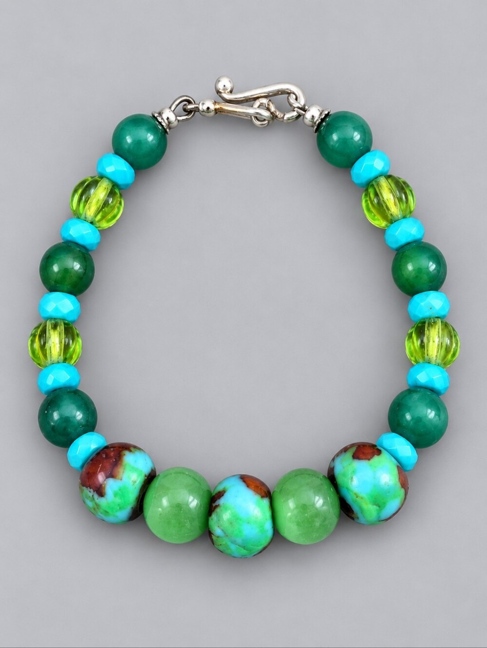 HANDMADE African Trade Czech Glass Green Agate Turquoise Beaded Bracelet